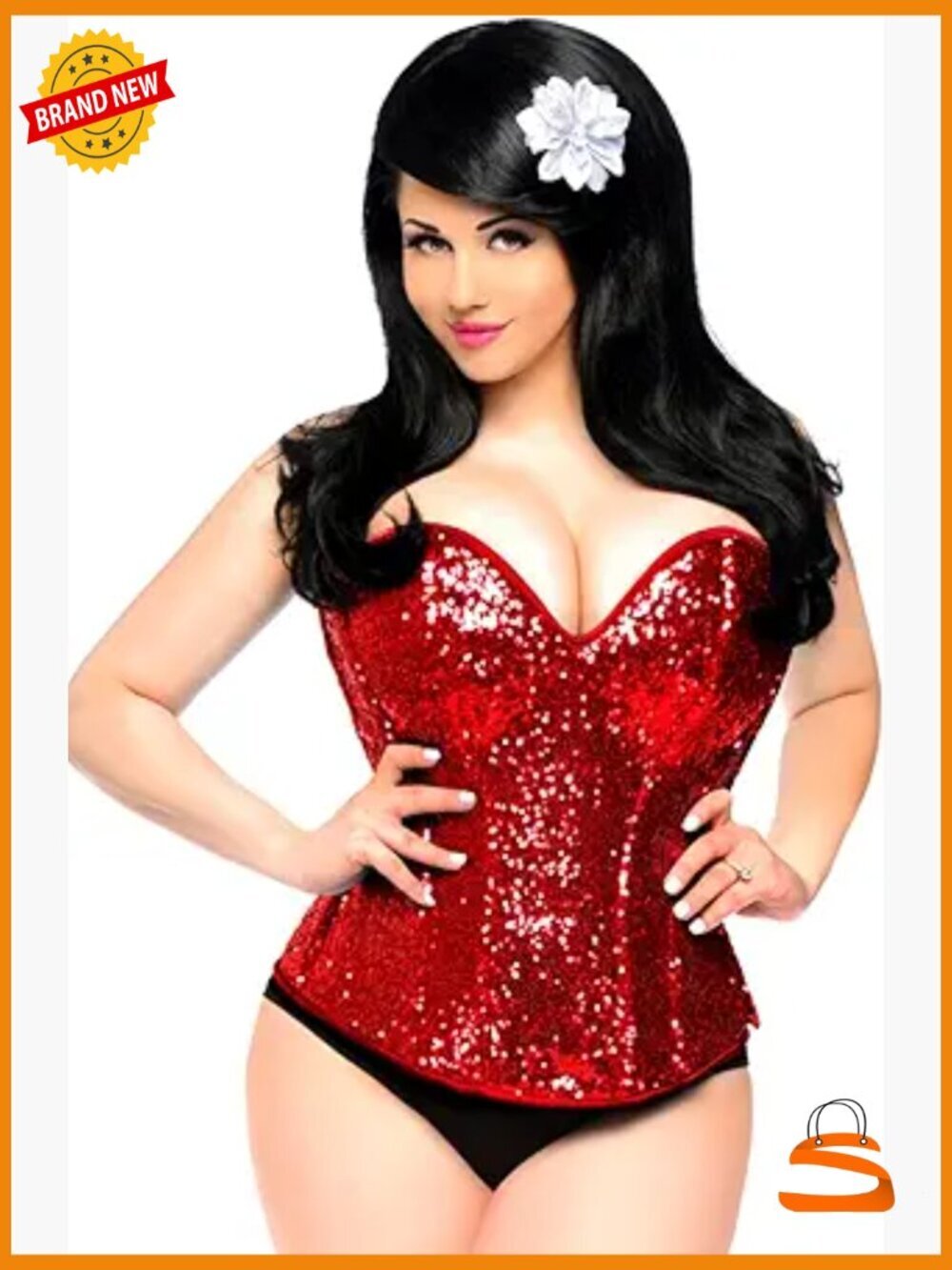 Steel Boned Sequin Sweetheart Corset Side Zipper Fully Boned